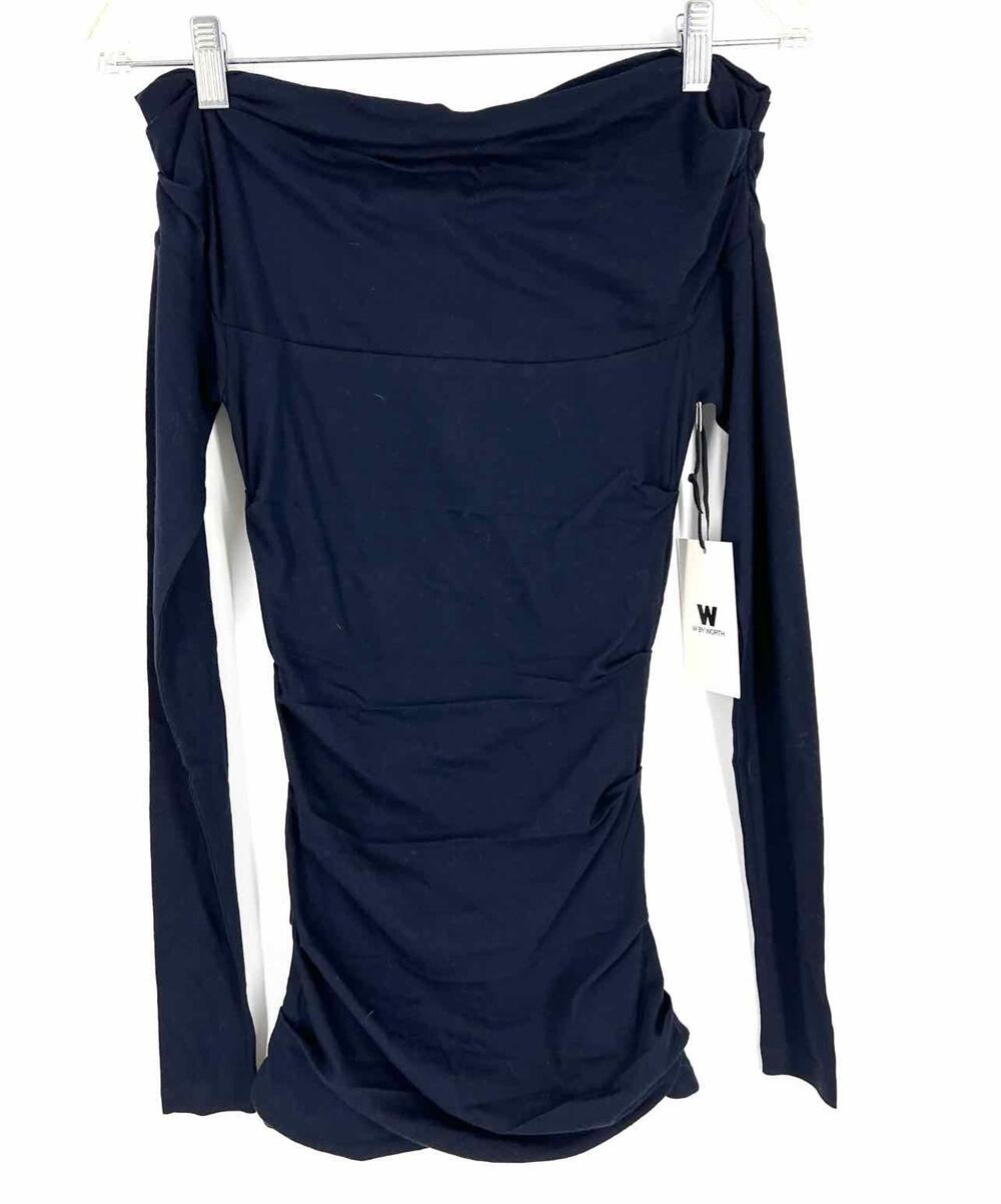 W by Worth Size XS Pet Navy Off the Shoulder Ruched NEW Designer Dress